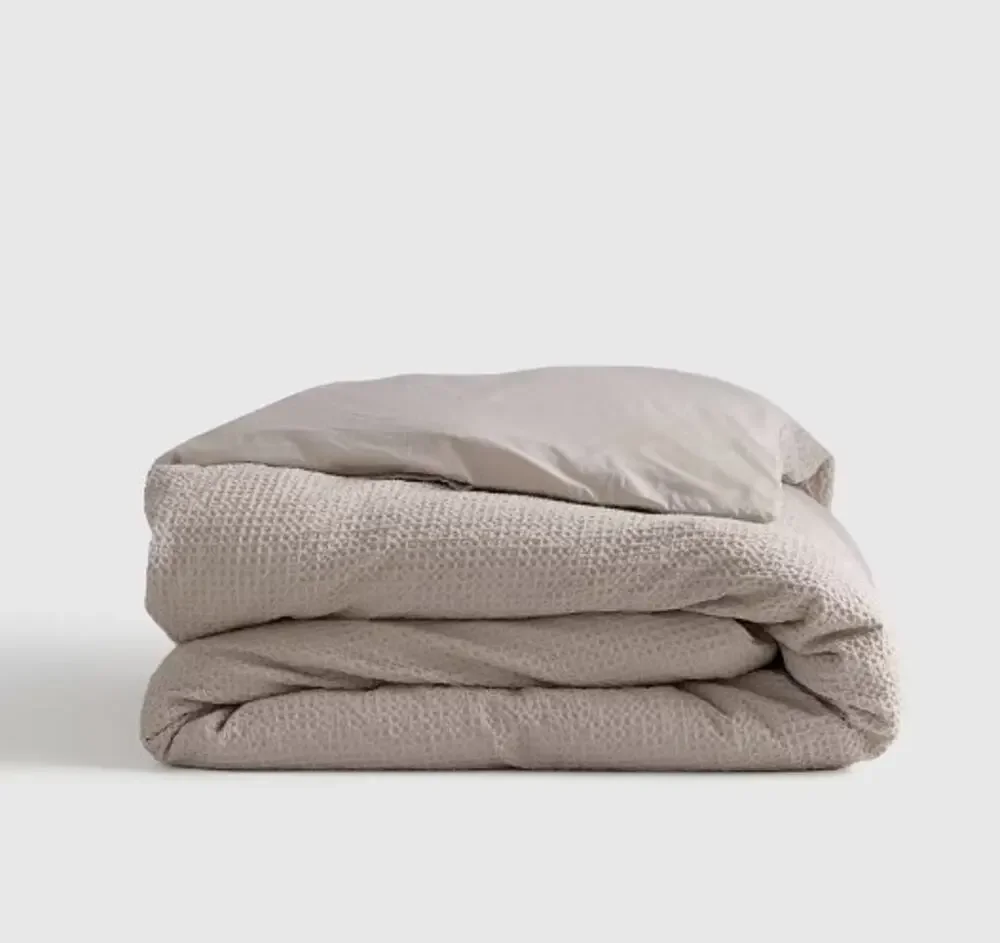Quince Luxe Honeycomb QUEEN Duvet Cover ONLY Sand Tan 100% Organic NEW